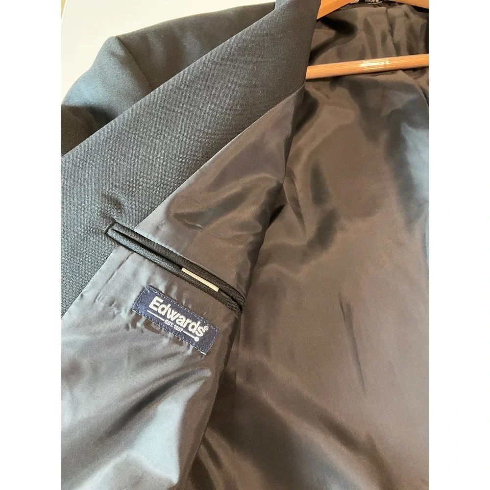 Edwards 2-Button Blazer Suit Jacket Sport Coat‎ Textured Woven Blue Navy 42R